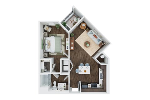 Floor plan for 1 bed, 1 bath, 773 sqft